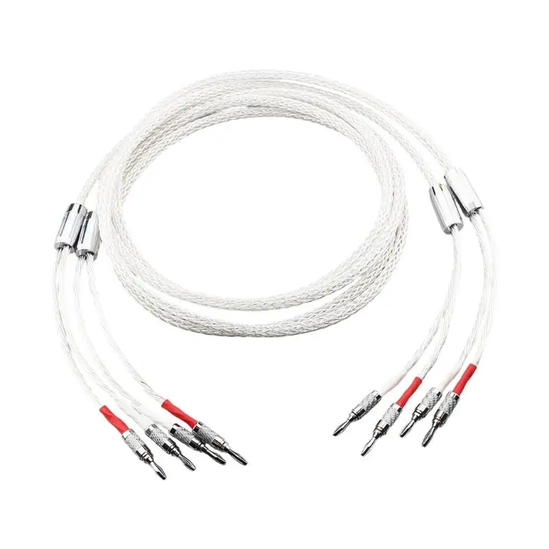 652F Audiophile Grade 16Strands Silver Coated Speaker Cable Featuring Carbon Fibered Rhodium Plated Terminals