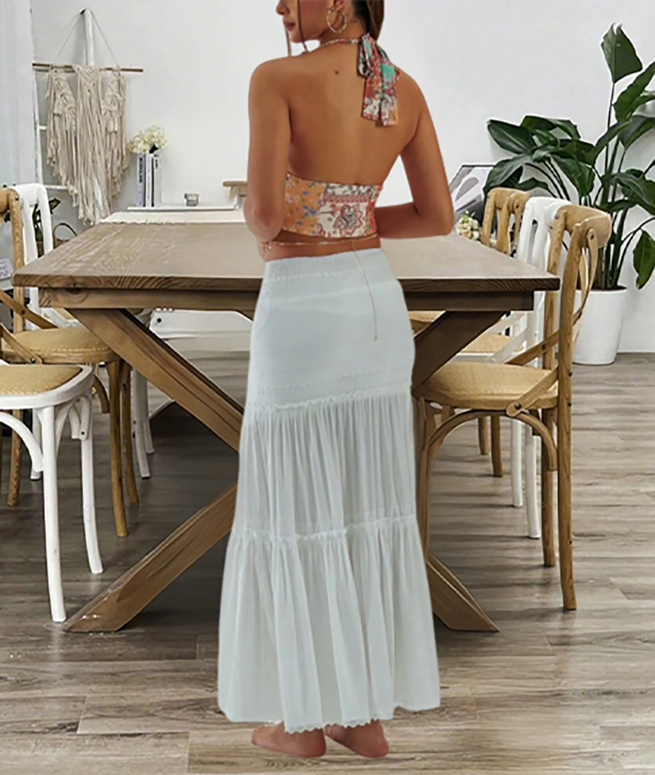 Women Halter Neck V Neck Patchwork Print Fitted Crop Top Boho New Spring Summer Vacation Beach Date Lightweight Breathable Top