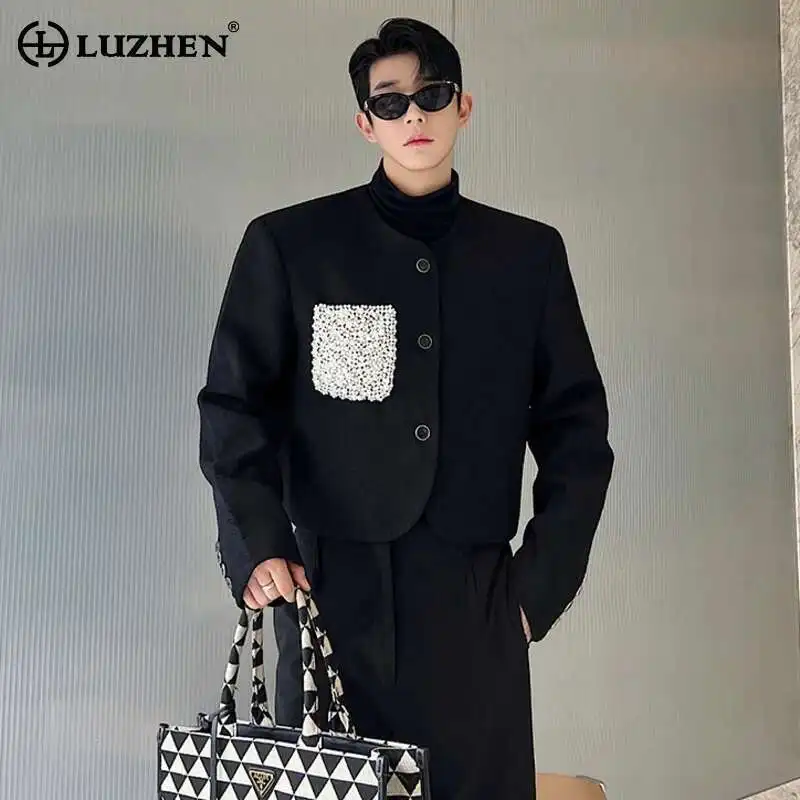 

LUZHEN жемчужный карманный дизайн, повседневный элегантный короткий пиджак, мужской роскошный уличный корейский модный весенний пальто 803edb