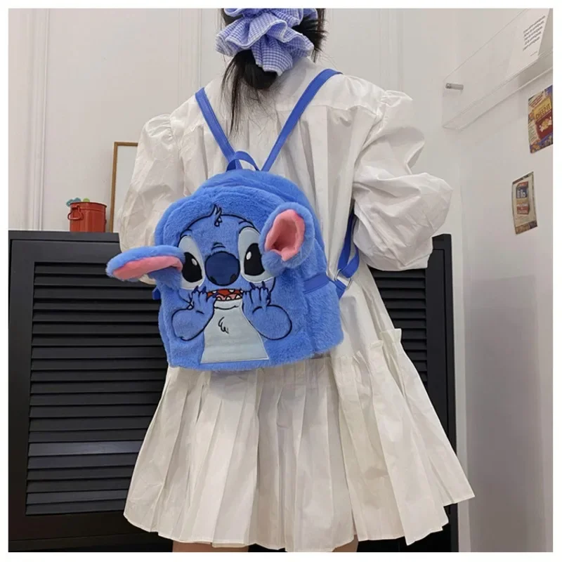 Mochila Kawaii Disney Stitch de felpa para mujer, Mini mochila 3D de dibujos animados, gran capacidad, Linda mochila escolar