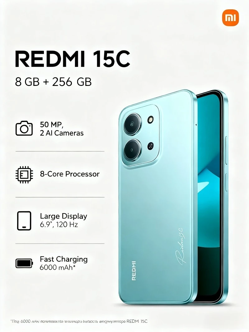 Xiaomi Redmi 15C Versione 6,9 pollici 120Hz Alta frequenza di aggiornamento 50MP AI Fotocamera 33W Ricarica rapida Telefoni cellulari Smartphone