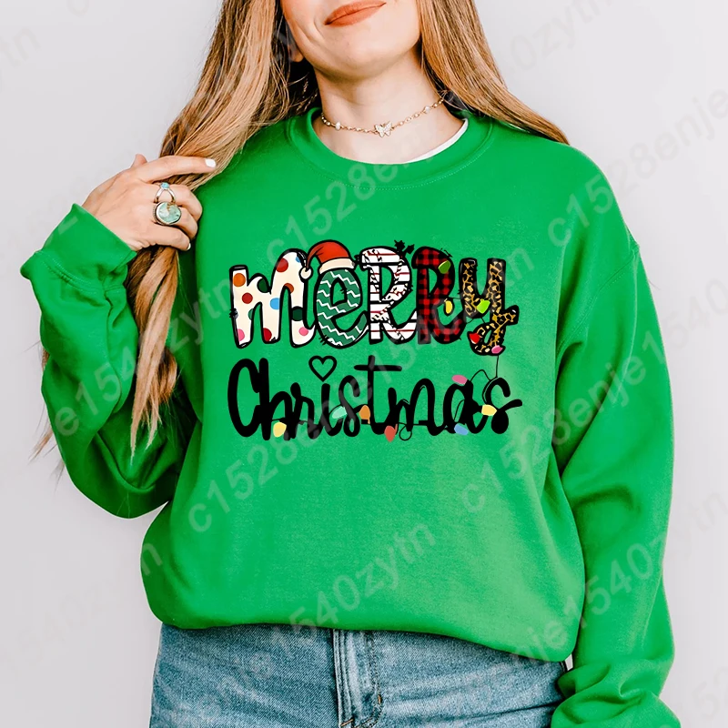 

Merry Christmas Festive Print Sweatshirts, Long Sleeve Pullovers for Women, Comfy & Casual Crew Neck, Women Xmas Sweatshirts