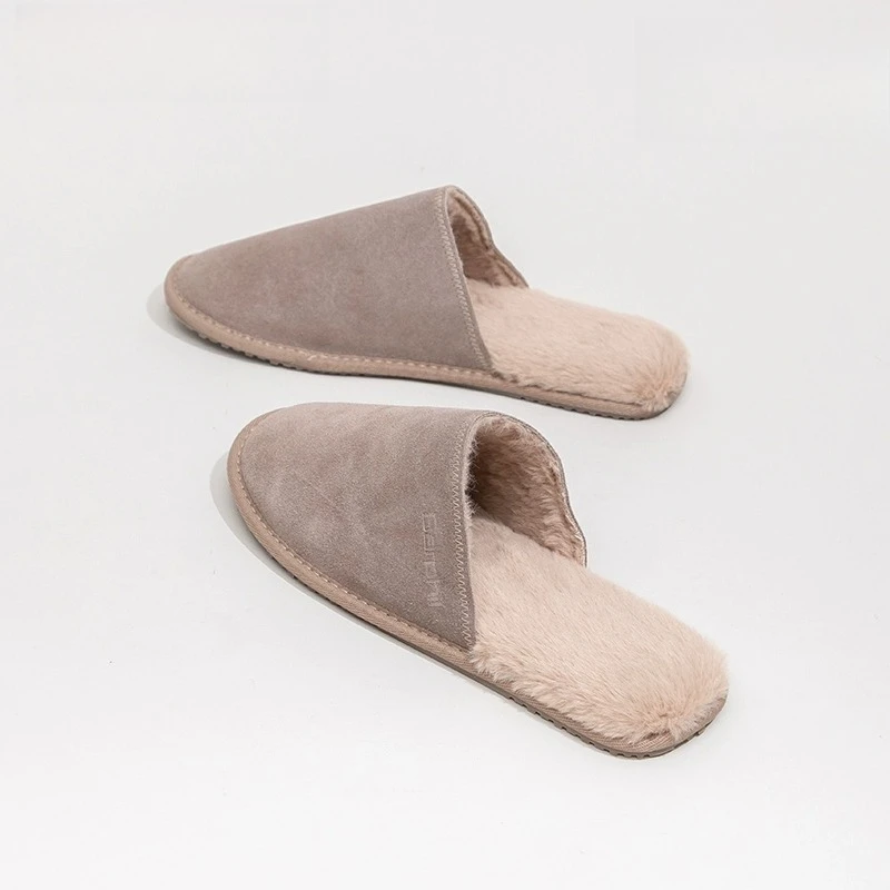 

Men's Slippers Indoor Home Non-Slip Warm Leather Fur Lined Casual Cotton Slippers Classic Simple Design
