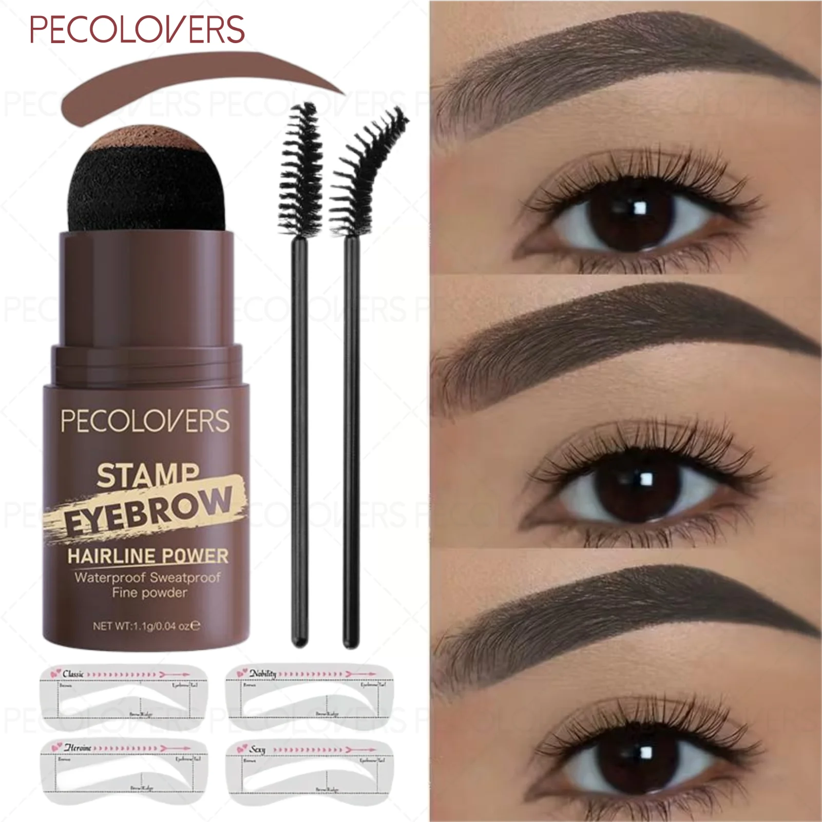 1 ensemble de tampons à sourcils en poudre 3 en 1, avec brosse et pochoir en forme de sourcils, imperméable longue durée, maquillage d'halloween