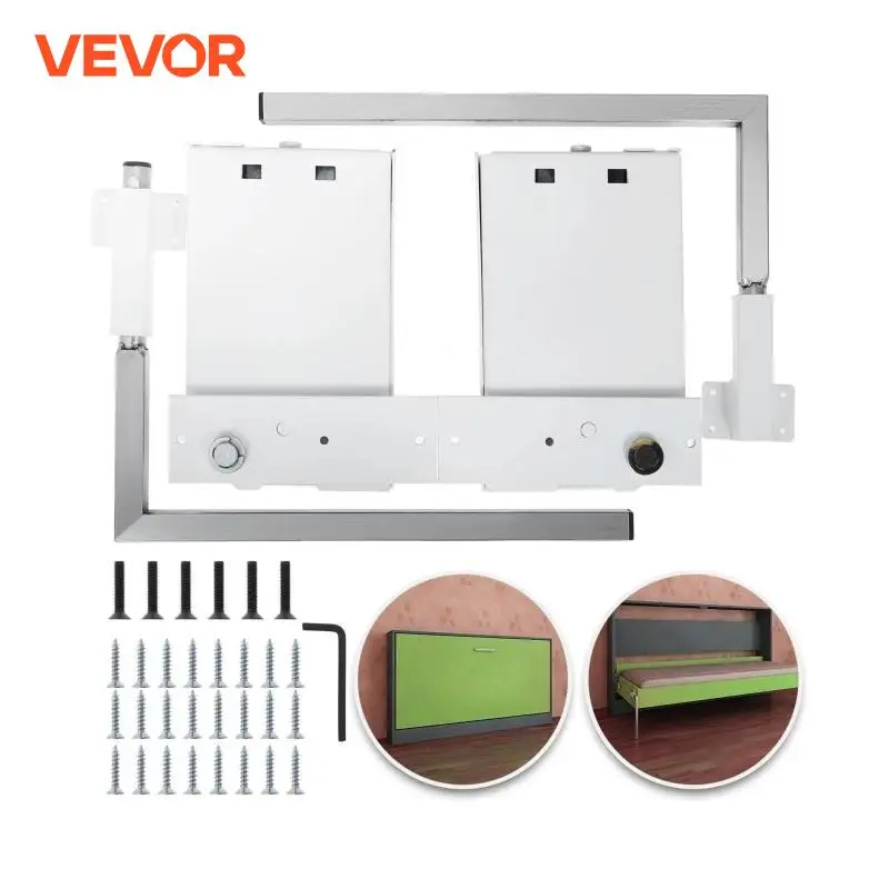 VEVOR Murphy Wall Bed Hardware Kit Spring Mechanism Horizontal Stainless queen Size With 2 Steady Bed Legs Quick Set Up White