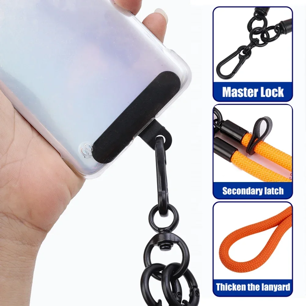 120cm Long Cell Phone Lanyard Anti-lost Crossbody Phone Strap Thick Adjustable Neck Band Chain with Patch for All Smartphone