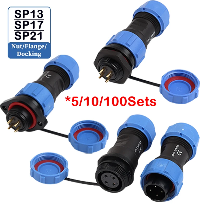 

SP13 SP16 SP17 SP20 SP21 2PIN-12PIN Panel Mount Waterproof Aviation Connectors Plug Socket IP68, Electrical Cable Wire Connector