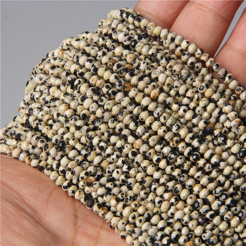 Fashion Natural Dalmation Stone Bead 3x4MM Loose Faceted Roundle Spacer Gem Accessories Bead For Beading Making Bracelet Necklac