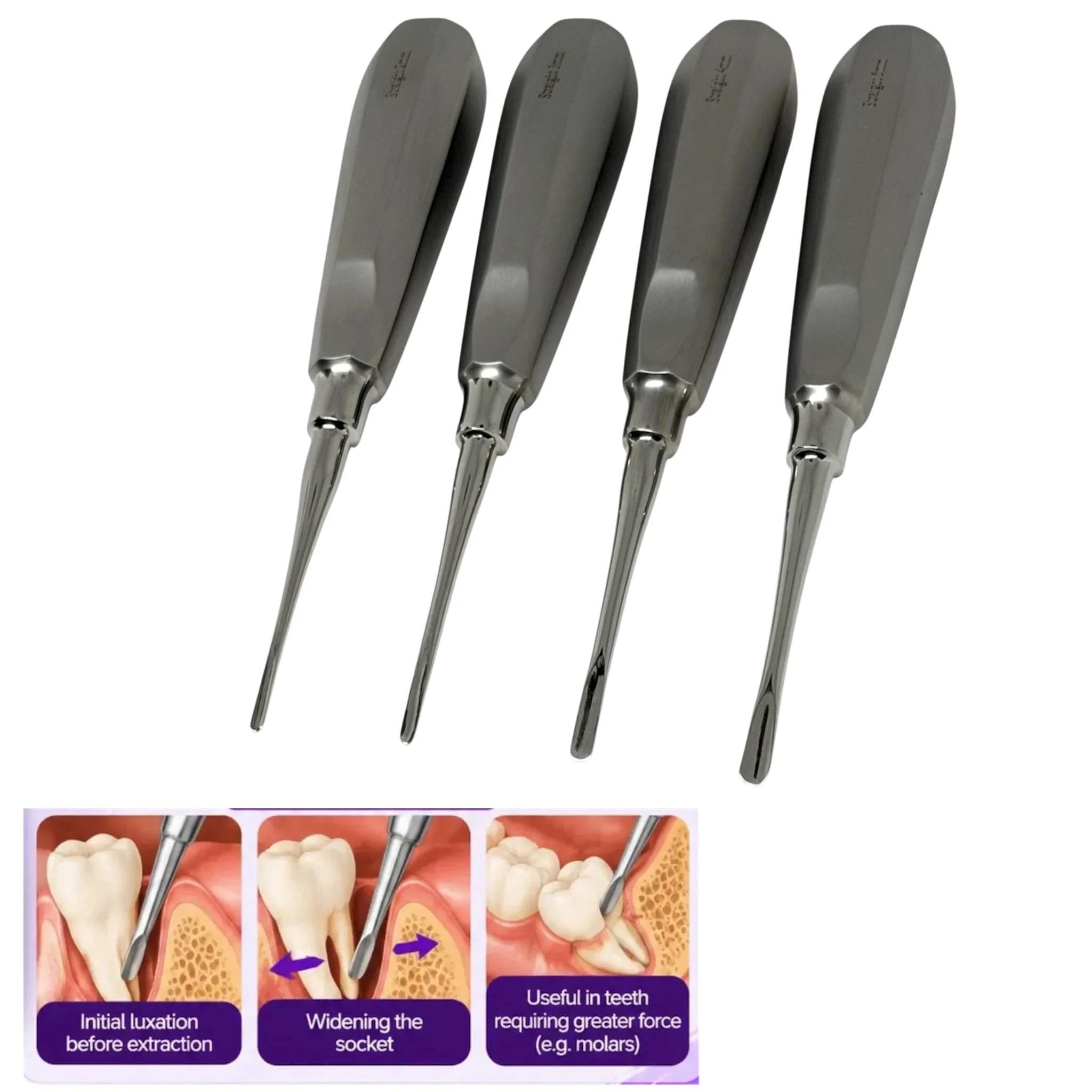 Dentafortis 1/4pcs Dental Straight Root Elevators 2mm/3mm/4mm/5mm Minimally Invasive Dentistry Elevators