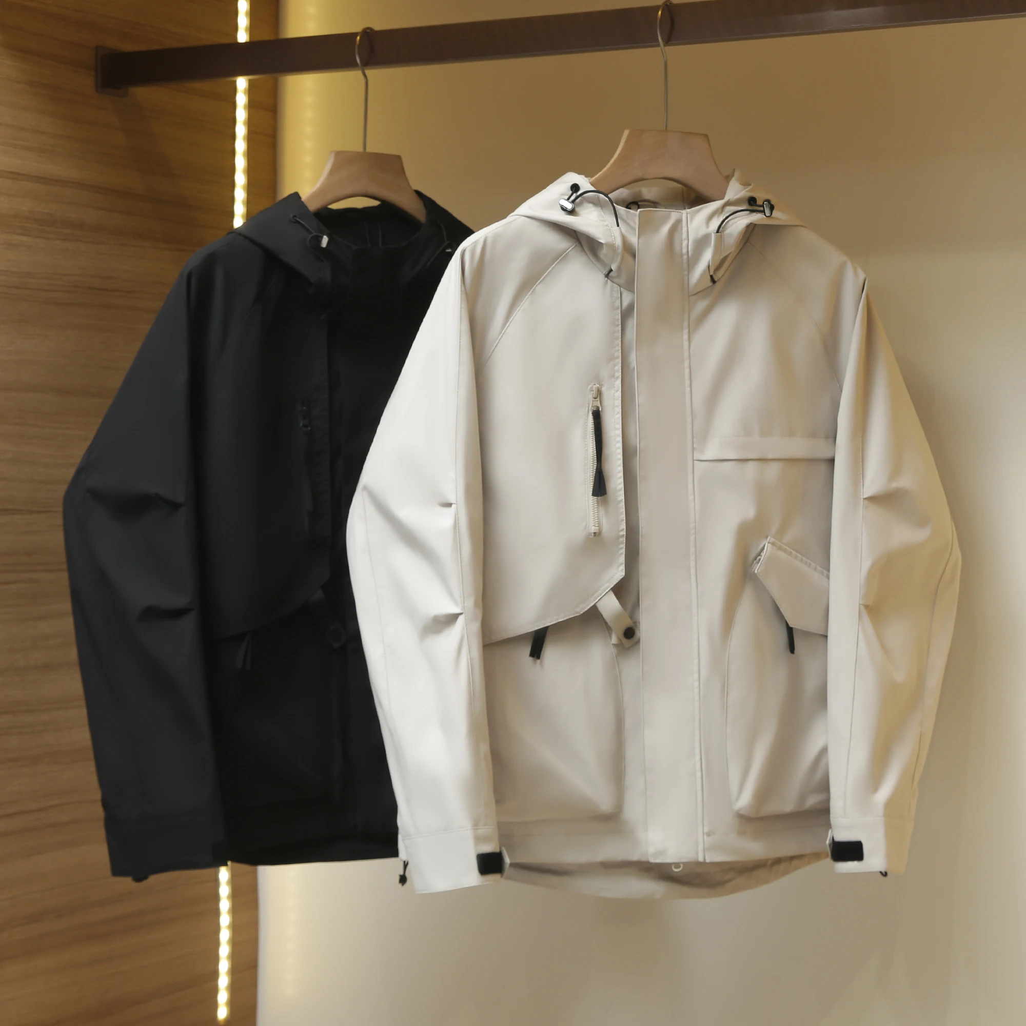 

High-End Functional Men's Spring New Outdoor Workwear Loose Fit Hooded Jaet Coat Stand Sle Faion Urban Long Sve Z...