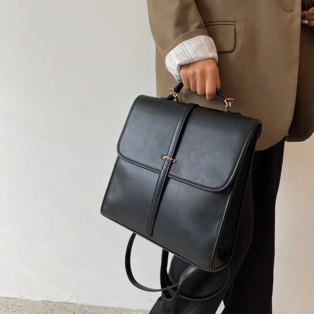 Solid Color Multiple Pockets Backpacks Large Capacity Zipper Closure PU Leather Crosbody Bag Handbag Tote Bag Women's Backpack