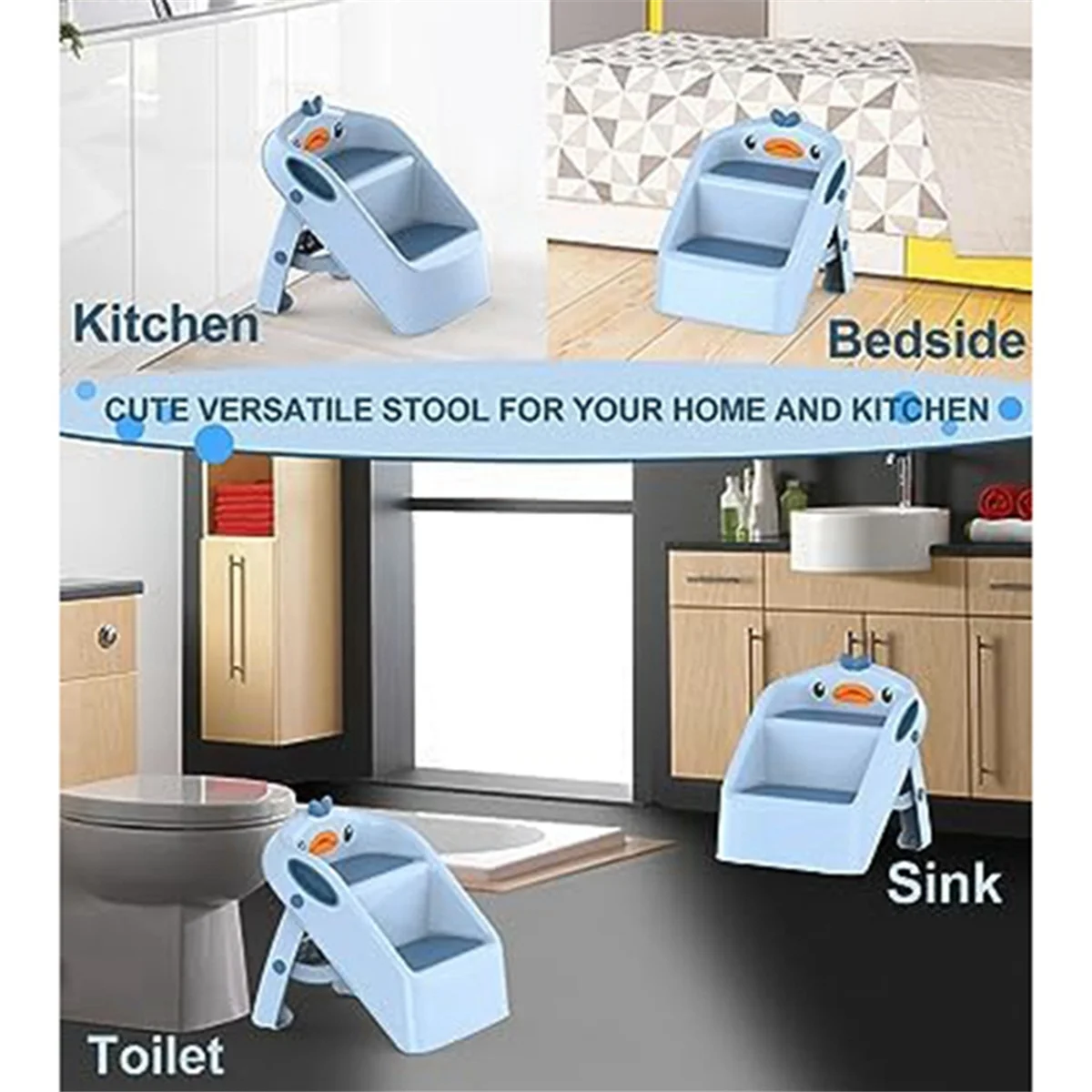 Foldable Toddler Kids Step Stool Kitchen Bathroom Sink, Blue Toilet Potty Training Child Kitchen Helper Plastic Ladder