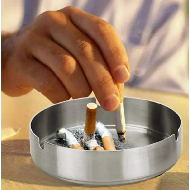 1/6x Stainless Steel Ashtray Round Tabletop Metal Ash Storage Tray Thickened Ashtray for Home Office Restaurant Hotel Bar Party