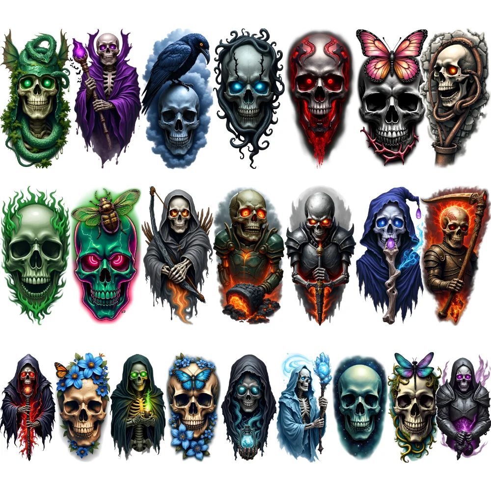 

12 шт. временные татуировки татуировки с черепом водостойкие долговечные наклейки для тела жнец искусство дизайн бабочки красочный реализм