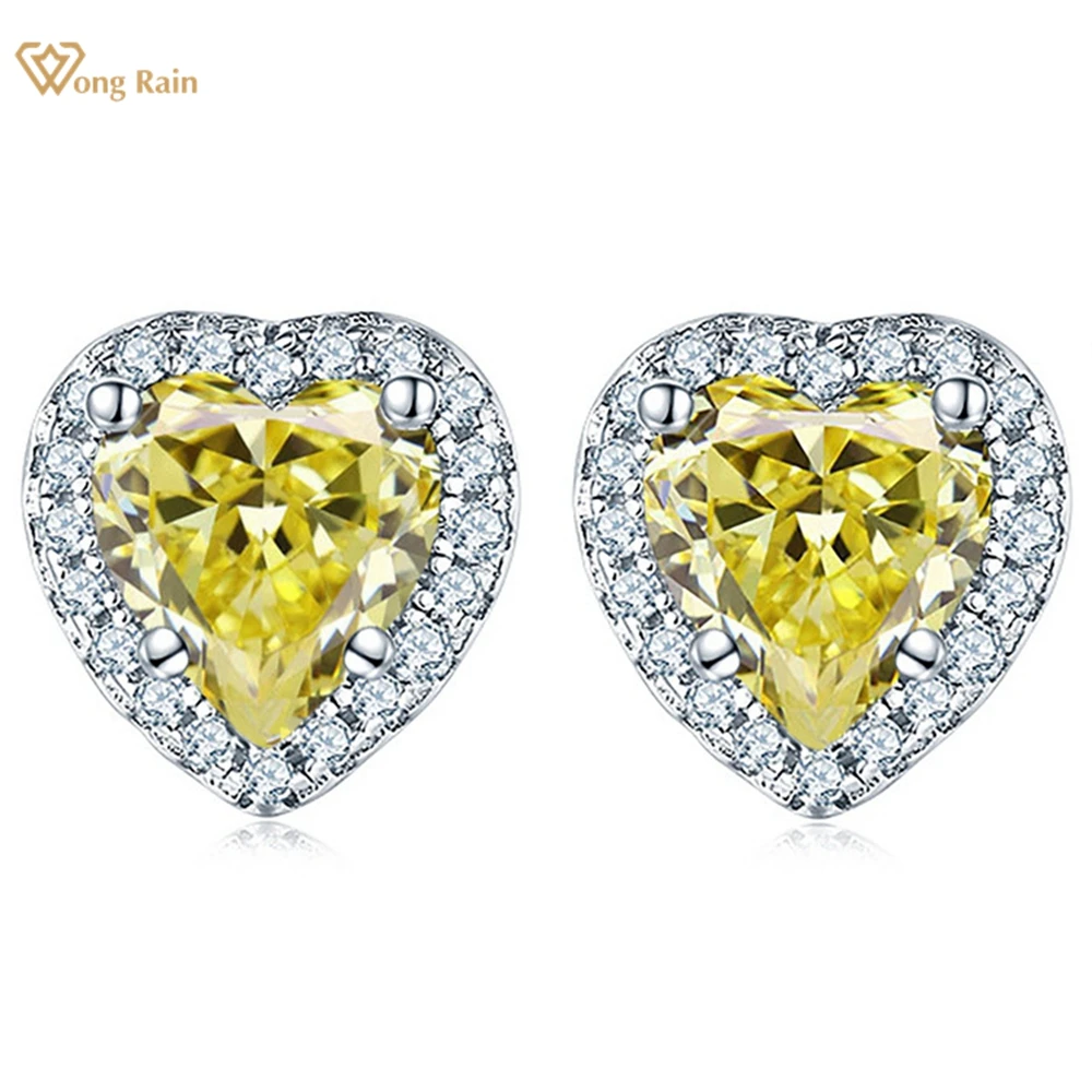 

Wong Rain 925 Sterling Silver VVS1 3EX D Color Heart Cut 7*7 MM Real Moissanite Diamonds Citrine Sapphire Studs Earrings Jewelry