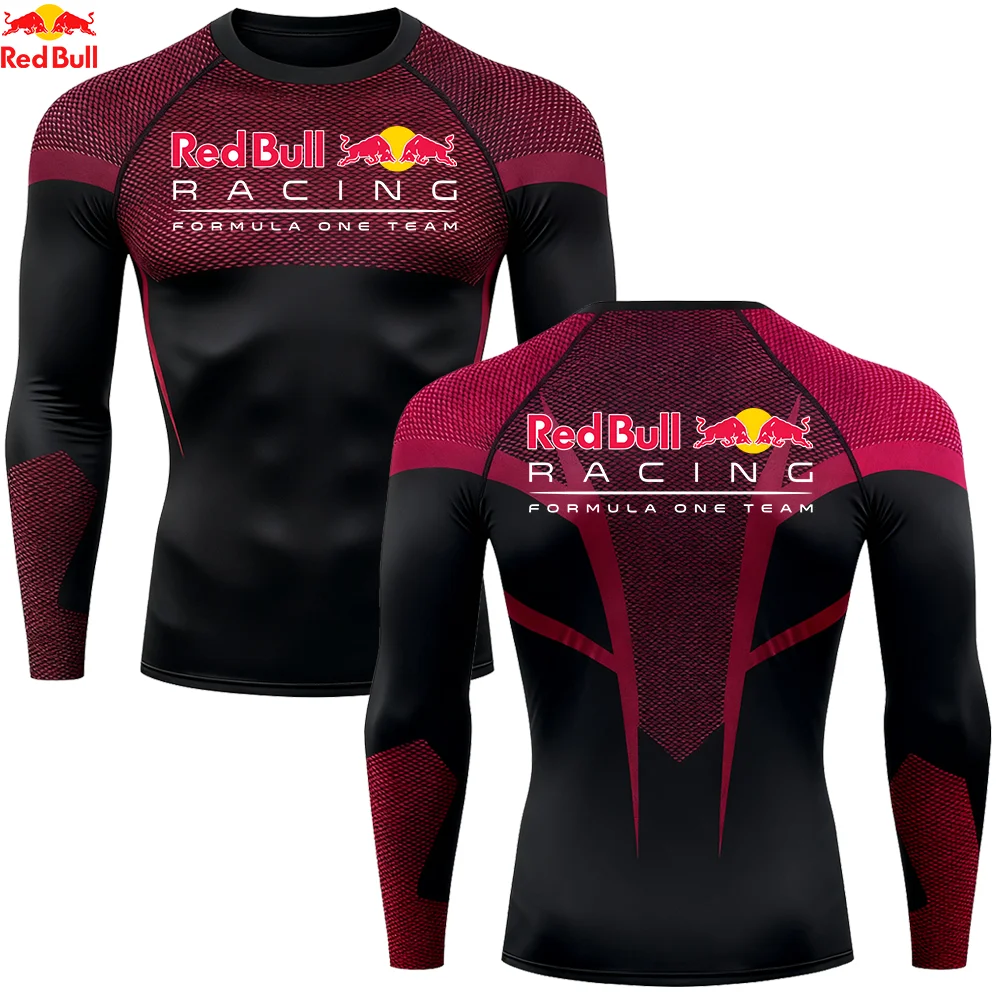 Мужская рубашка для тренировок в тренажерном зале Red Bull с длинным рукавом для бега на открытом воздухе, бега, фитнеса, быстросохнущая компрессионная спортивная футболка для тренировок, активная футболка
