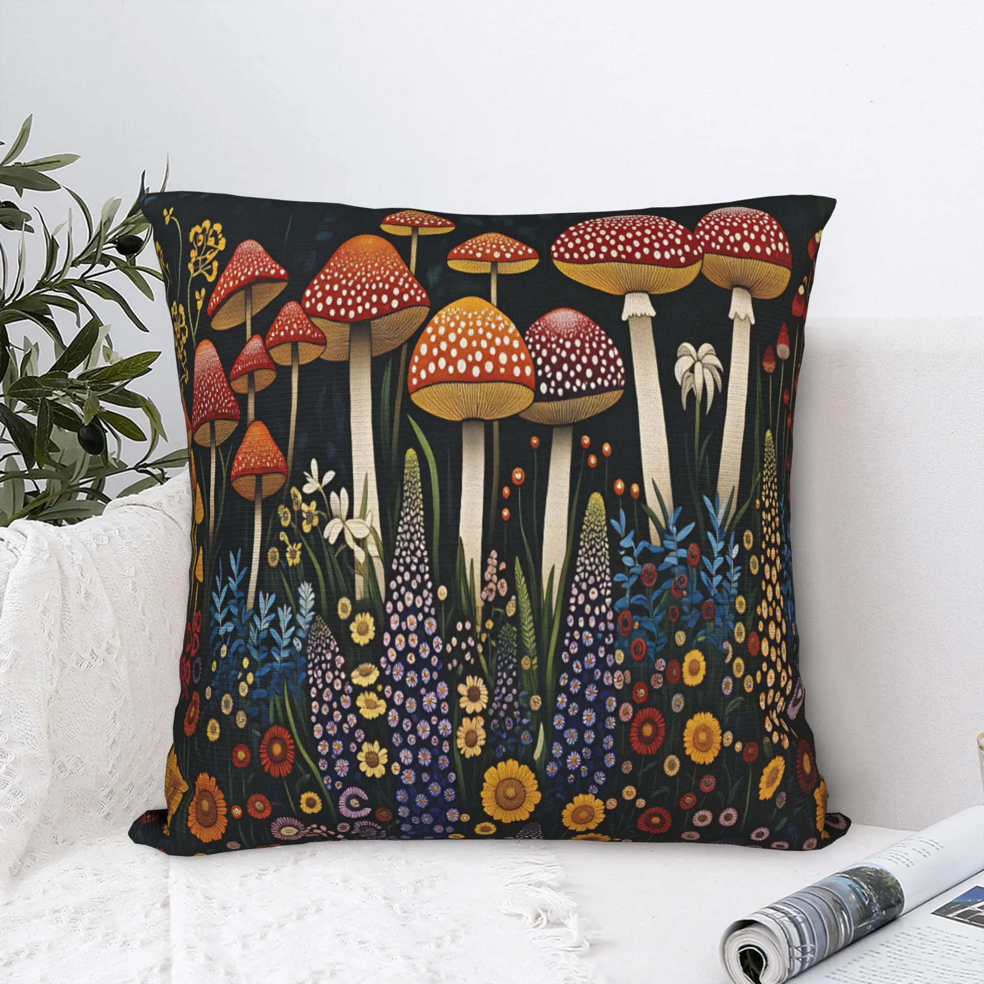 Pillow Cover Yayoi Kusama  Tall Shrooms  Retro Trendy Pillow Case For Sofa Home Decoration Pillowcases