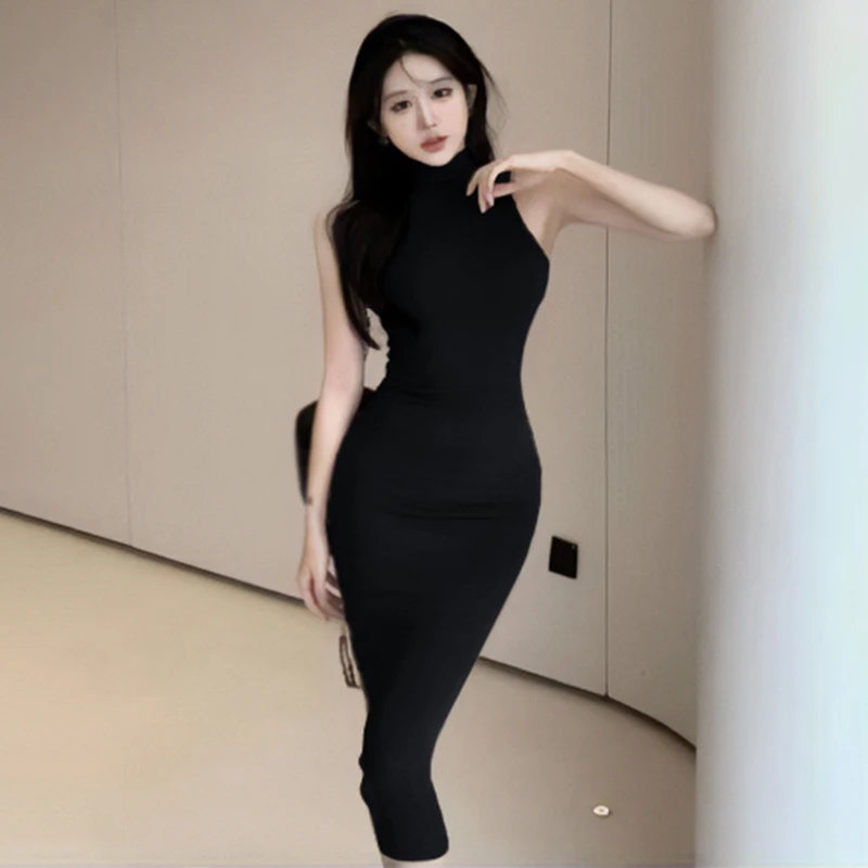 Sleeveless Dresses Women New Summer Design Slim Sexy Hot Trumpet Basics Korean Style Female Pure Color Graceful Party