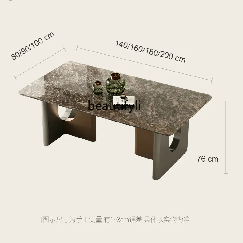 X188 Pure Natural Platinum Gold Diamand Luxury Stone Dining Table Villa Design Italian Light Luxury Rectangular Marble Dining-Ta