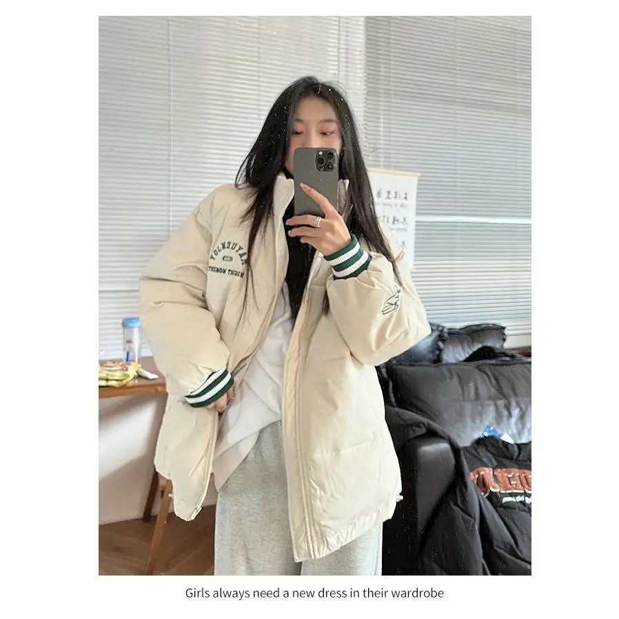 

Hong Kong Sle Embroidered down Jaet Cotton Padded Winter Coat Trendy Bread Design Couple Matching Outerwear Youth Faion