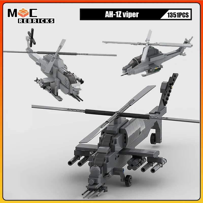 MOC Military Series  Building Blocks A129 Mangusta Bell AH-1Z Viper Attack Helicopter Model DIY Technology Bricks Toy Xmas Gifts