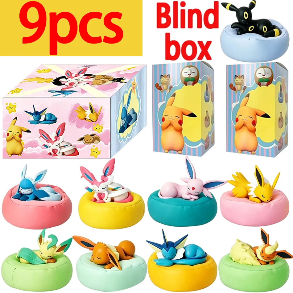 Heißer Anime Eevee Schlafpositionen-Serie Blindbox Sylveon Umbreon Flareon Desktop-Dekorationsmodell Spielzeug Geschenk