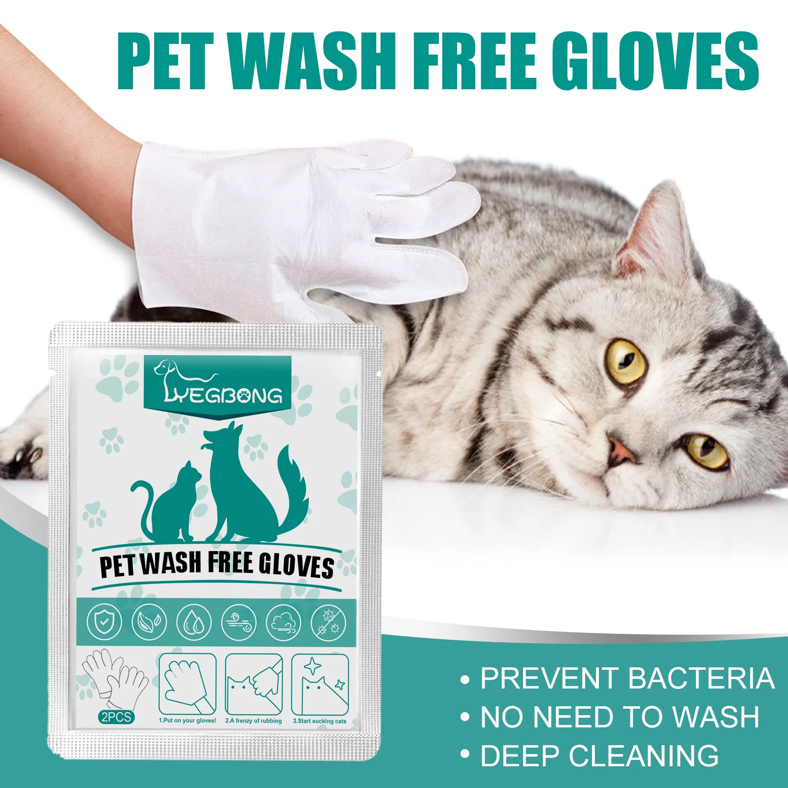 2/6pcs Pet Disposable Cleaning Gloves Wash Free Cats Dogs SPA Bath Supplies Massage Non Woven Fabric No Rinse Eye Wipe Gloves