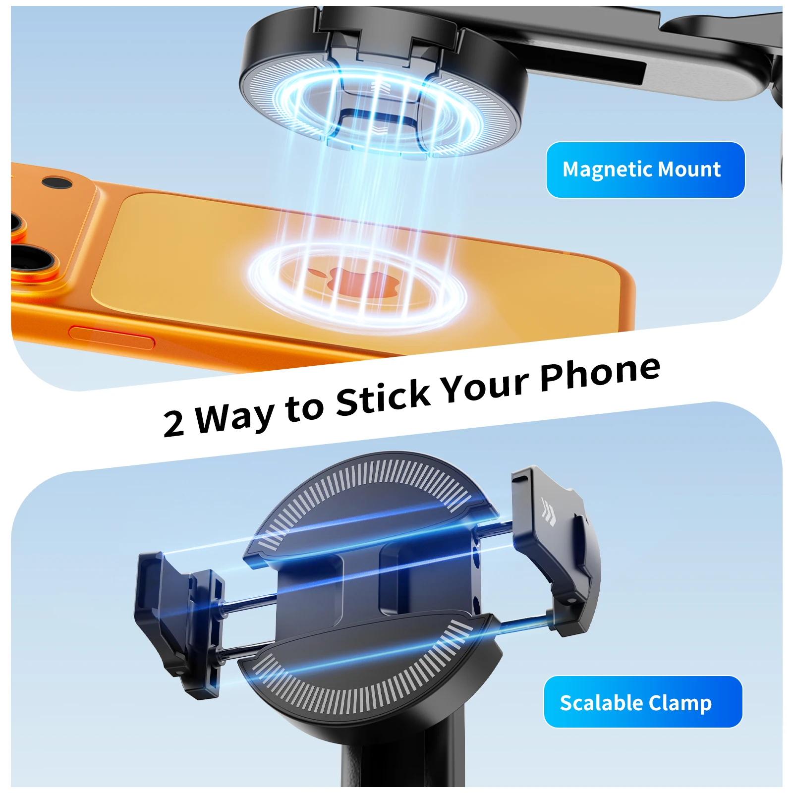 Mini Magnetic Selfie Stick Extendable Tripod Portable Clamp Phone Holder 360° Rotation Bluetooth Control For Vlog Live Streaming