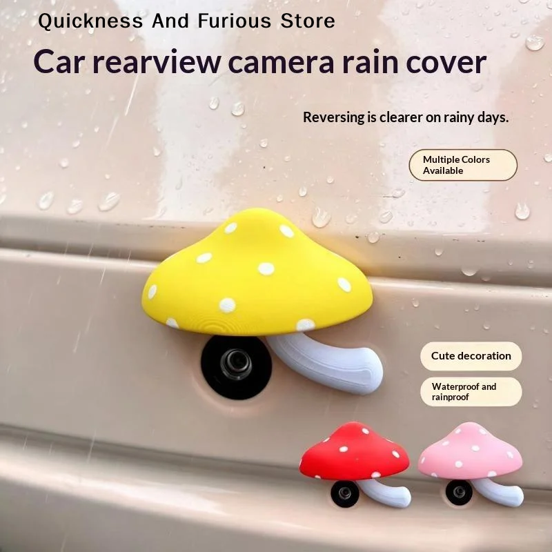 【MO】Mushroom Shape Backup Camera Rain Cover Spotted Pattern Rain Shielding Mushroom Camera Cover Cute Style Self Adhesive 1PC
