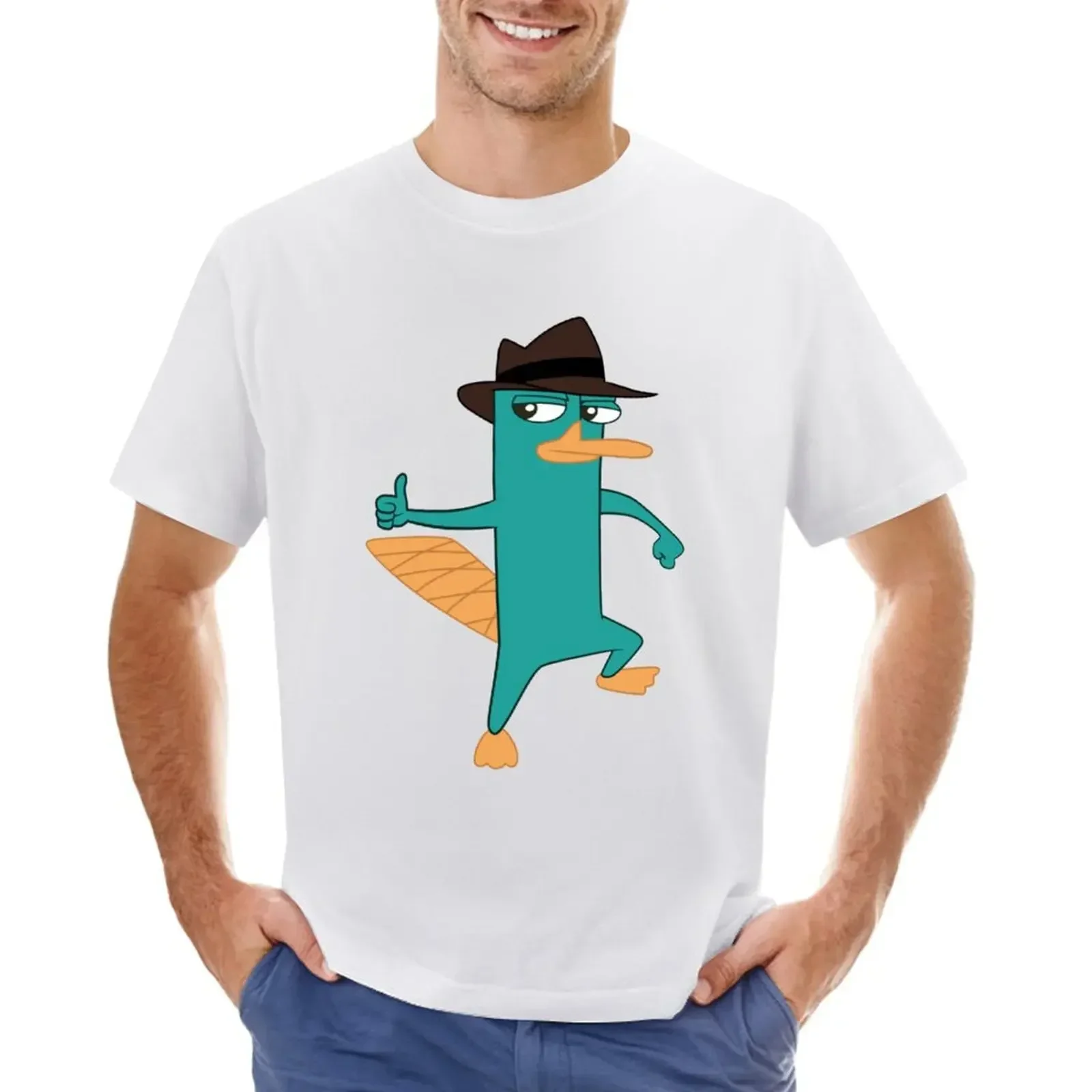 hippie clothes Blouse customs korean fashion plain white t shirts men Perry The Platypus T-shirt men clothing harajuku oversized