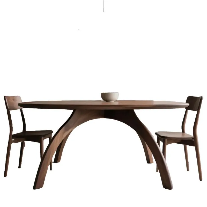 North American black walnut solid wood dining table, simple and modern model room designer personalized round table dining table
