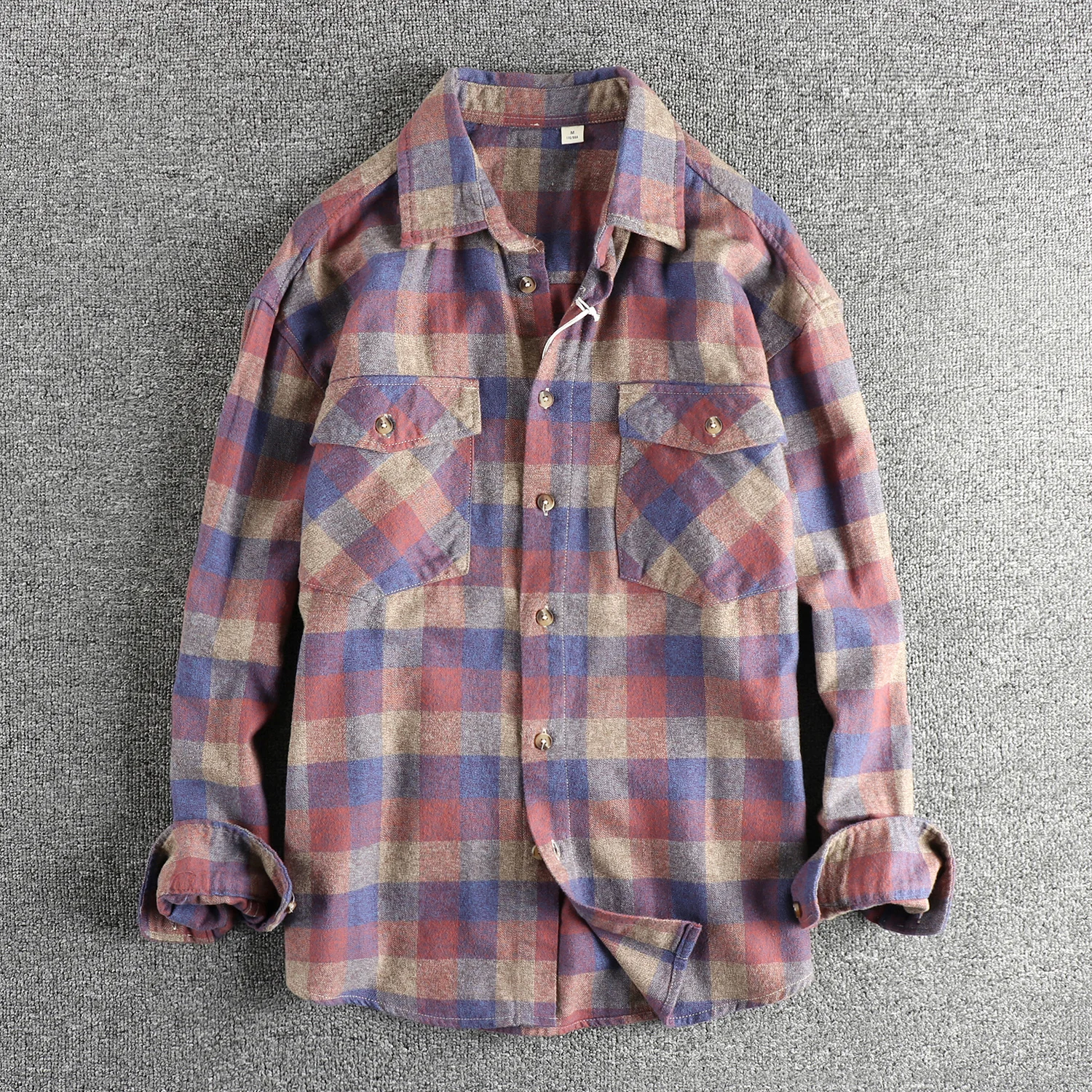 Vintage ground wool plaid shirt for men loose casual youth big plaid shirt spring and autumn coat