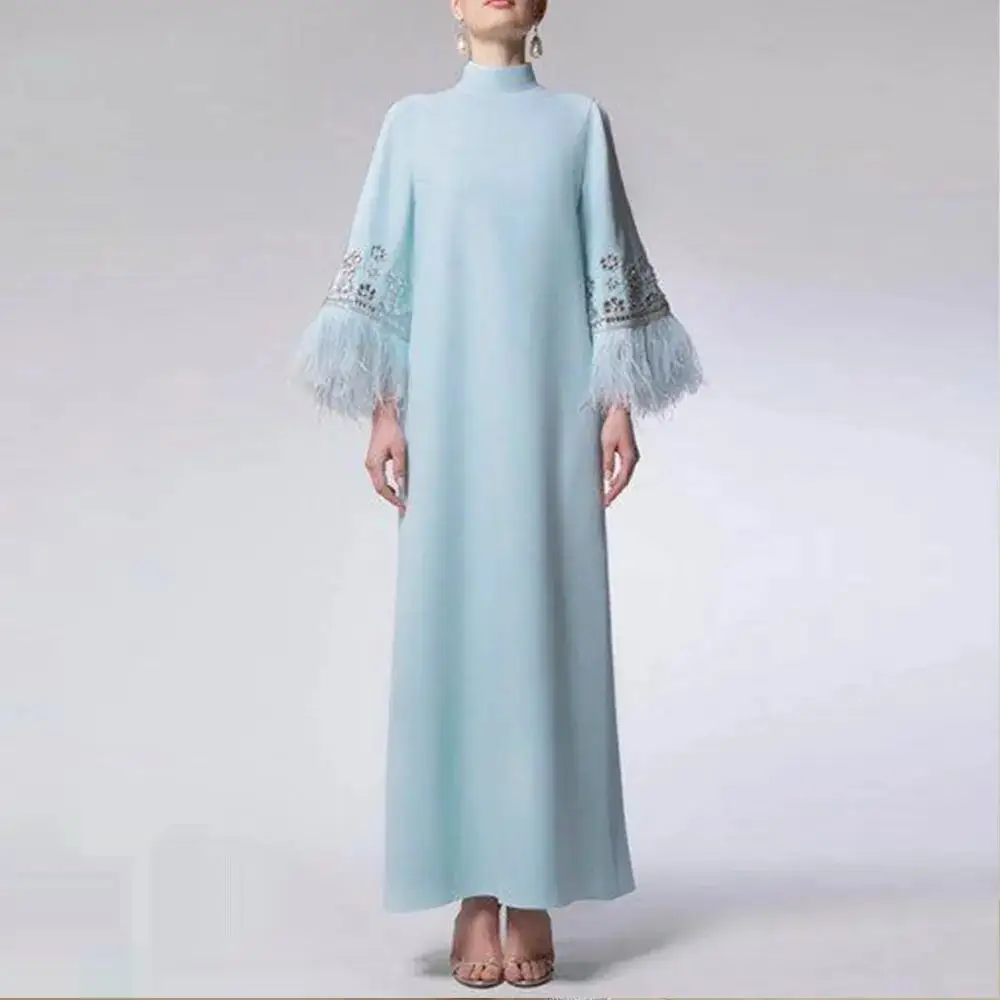 Robe de Rhà col haut pour femme, manches longues, robe de soirée avec longueur de rinçage, fête de mariage, formelle, quelle que soit l'Arabie, été