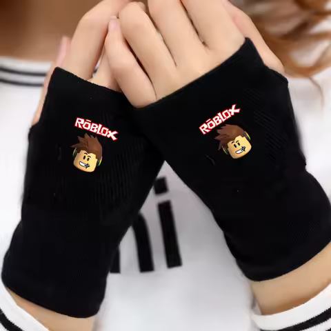 ROBLOX peripheral half finger gloves, warm and thick knitted gloves, winter study and work exposed finger gloves