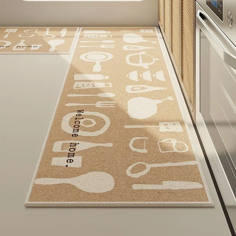 VIKAMA Kitchen Utensil Mat, White Cooking Tools Pattern Long Floor Mat, Welcome Home Kitchen Rug for Sink Stove Area
