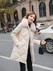 White Duck Down Jacket for Girls Hooded Parkas Warm Coat High-grade Fox Fur Collar Sweet Girl Sense of Medium Length Coat Winter