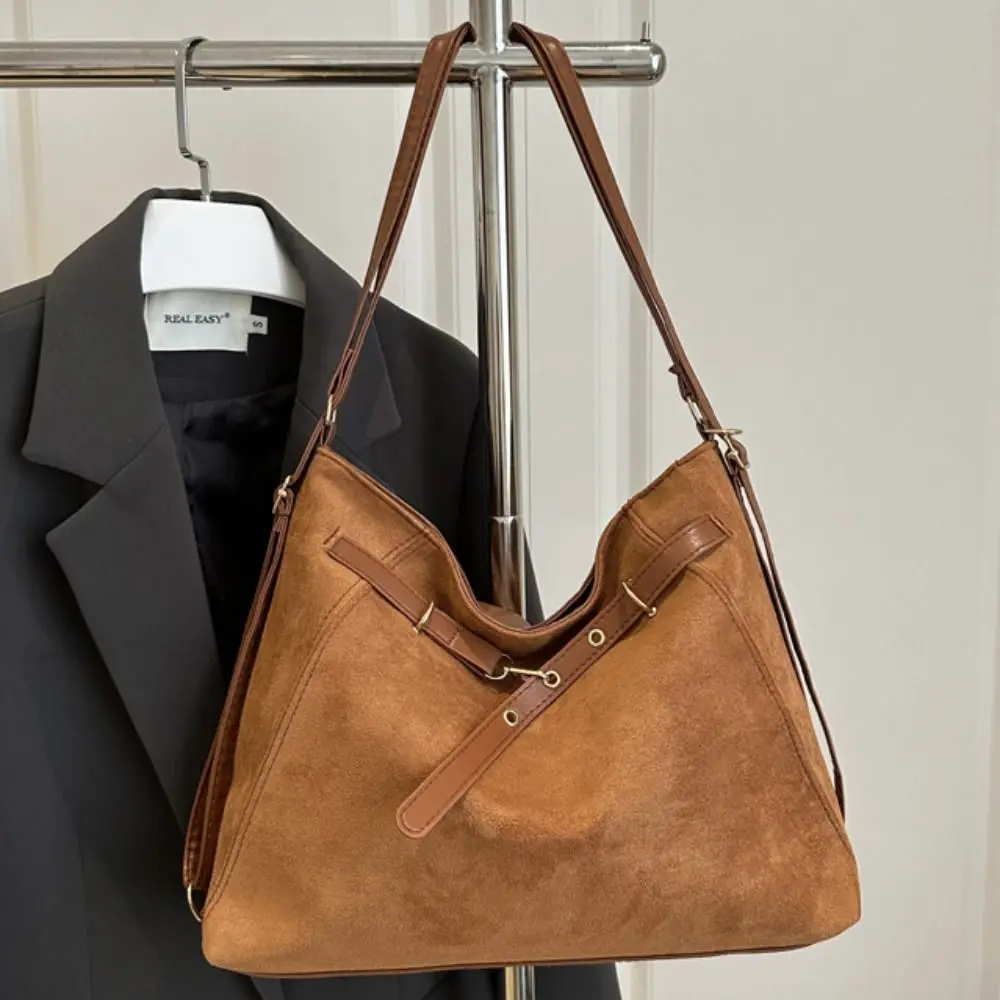 Sac fourre-tout en daim de grande capacité, mignon, Vintage élégant, sac à bandoulière de transport, sac à main de couleur Pure, sac Hobo pour filles
