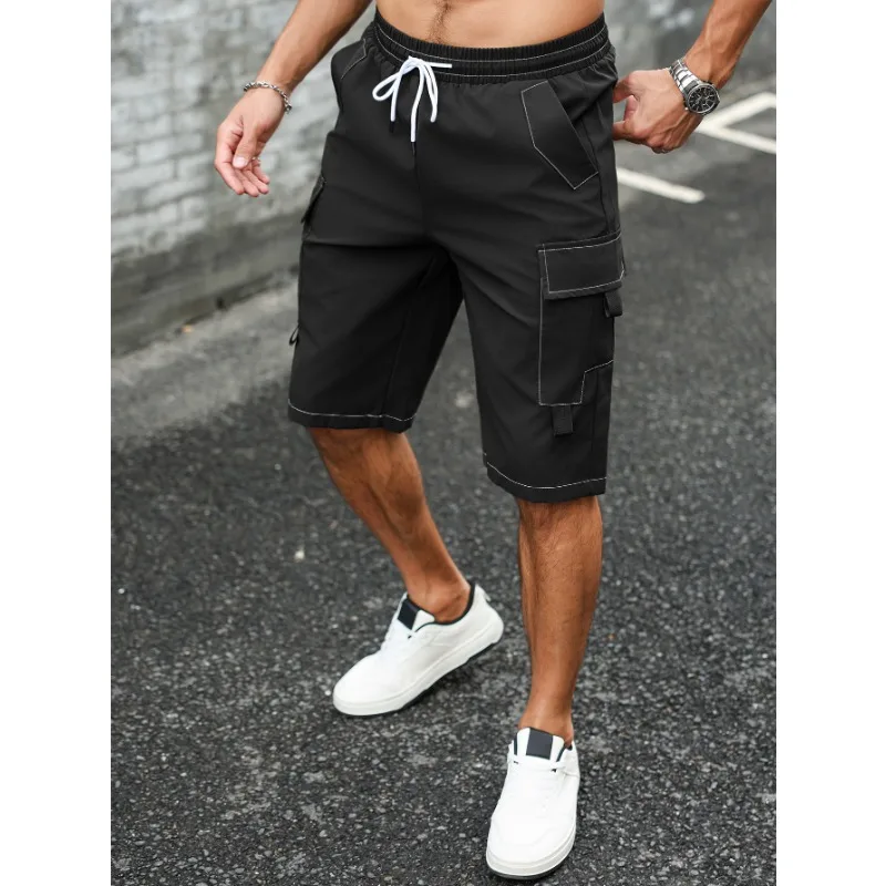 

UETEEY Hot Big Pocket Men's Shorts CasualWork Short Pants Loose Fit Elastic Waist Sports Beach Shorts Men Clothing Summer
