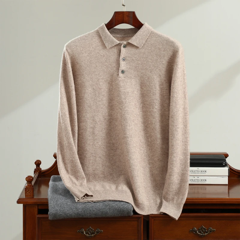 

Autumn/Winter Men's 100% Pure Cashmere Pullover Business Casual Solid Knitted Sweater Loose Collar Tops Thick Warm Base Jumper