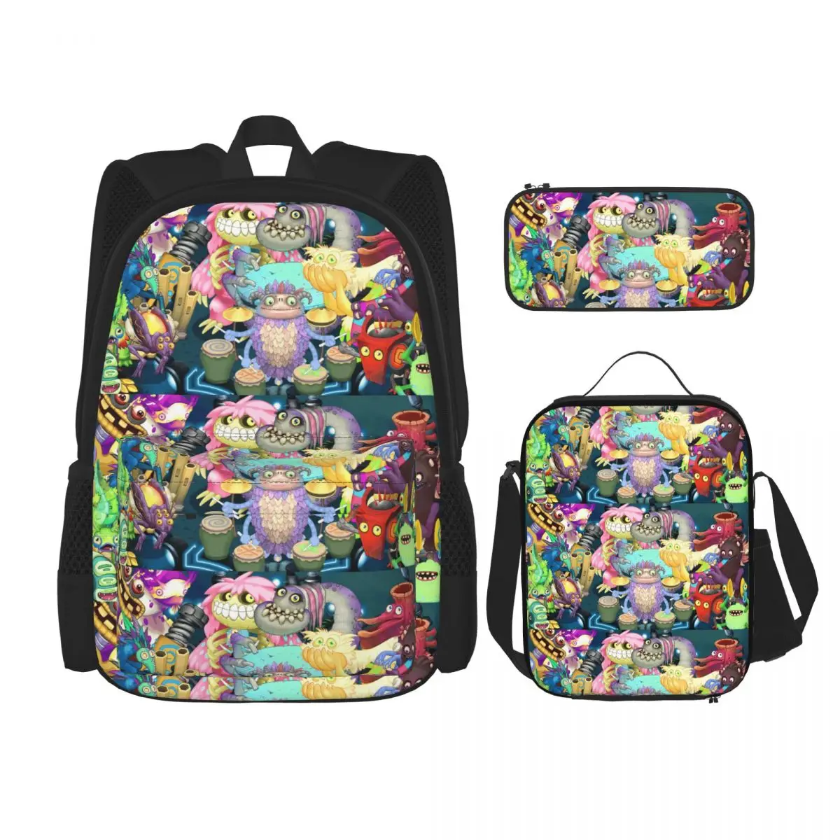 

3pecs/set Kawaii Cartoon My Singing Monsters Backpack for Boys Girls Canvas Bags Lunch bag Pencil Case