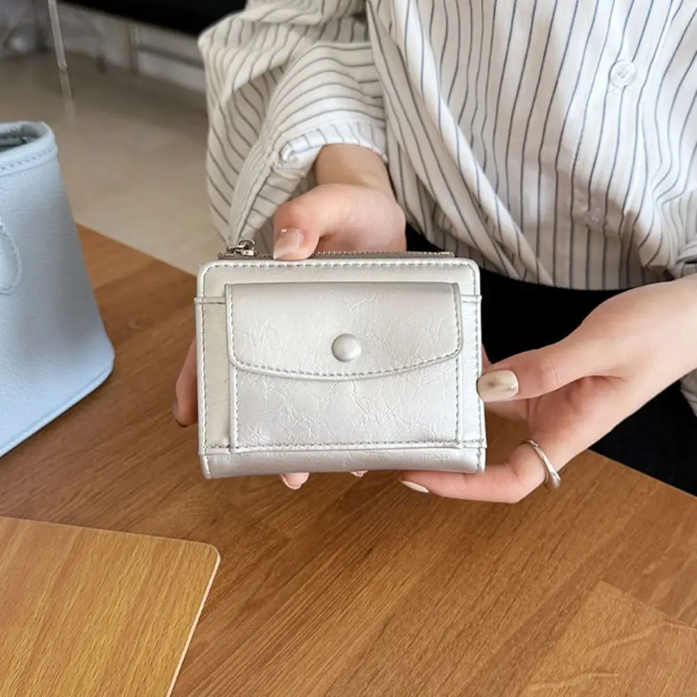 Elegant Women Short Wallet Ultra Thin Short Clutch Coin Pouch Multi-function Zipper PU Leather Card Holder Card Storage Bag