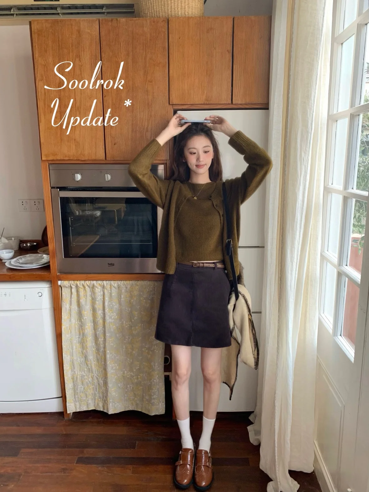 Soolrok Women's High Waist Straight Leg Corduroy  Skirt Korean Style Pure Color Retro Chic Grey Purple Half Skirt