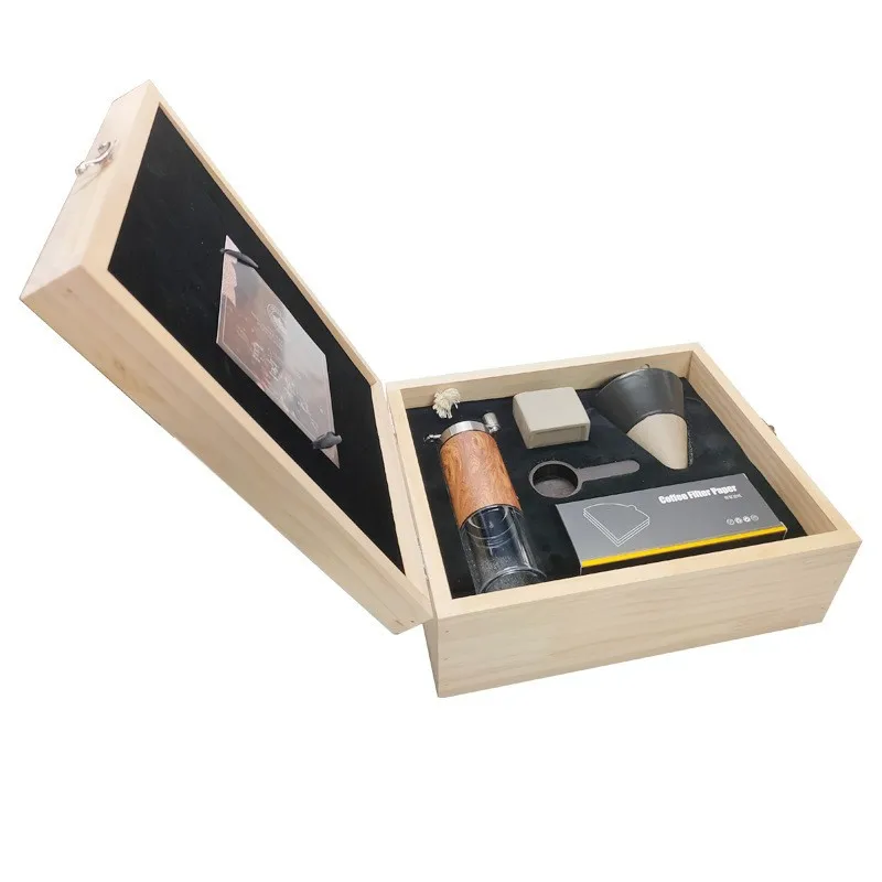 

Portable Hand-brewed Coffee Pot Set Outdoor Travel Case Bean Grinder Gift Box Grinder