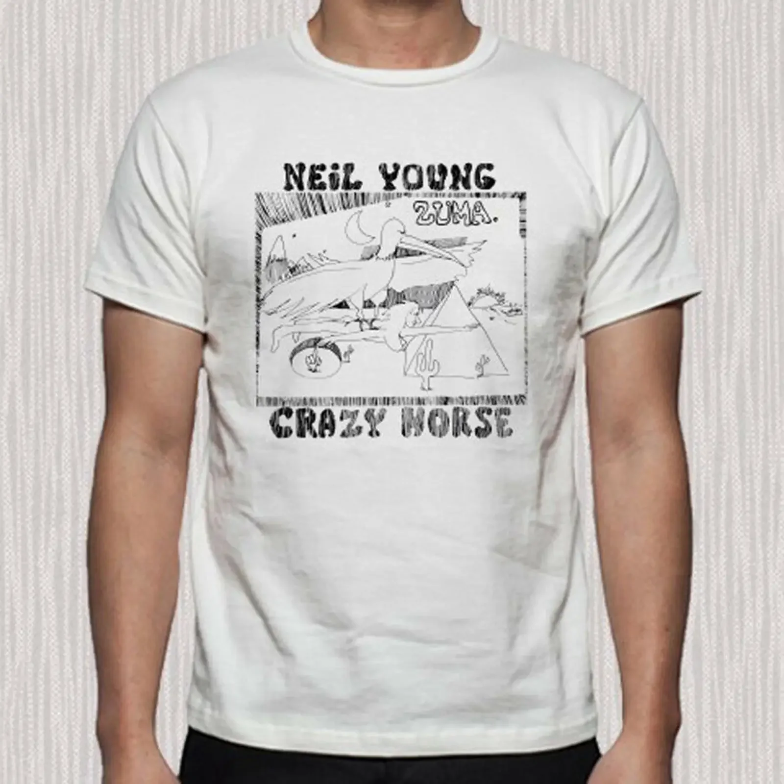 Top InPe Neil Young Crazy222 Horse Zuma22 Music Legend231 Mens White T Shirt Reprint NEw vintage Washed homme streetwear