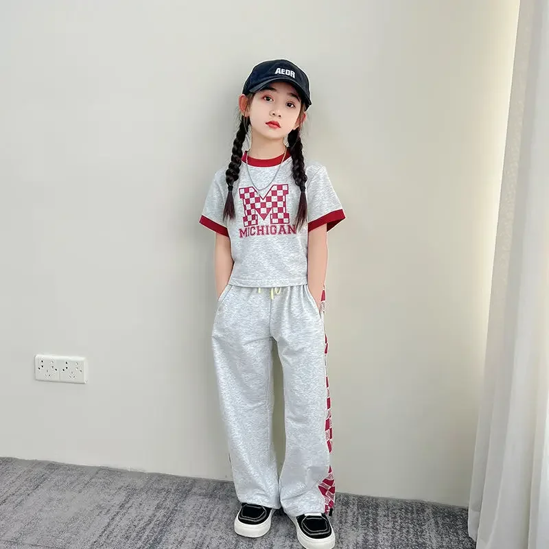 

Girls Summer Casual Cotton Sports 2pcs Suits 2025 4-14 Years Girls Trend Fashion T-shirt+pants Korean Style Kids Outfits Clothes
