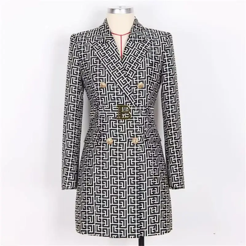 2025 New Spring Women Design Sense Long Sleeve Belted  Suit Dress Office Lady Elegant Long Coat High-end Temperament Short Dress