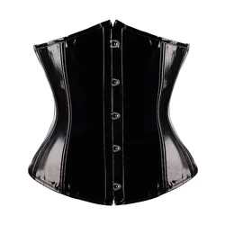 Glossy PVC Underbust Corset Bustier Tops Leather Gothic Corset Waist Cincher Steampunk Underbust Corsets for Women Plus Size