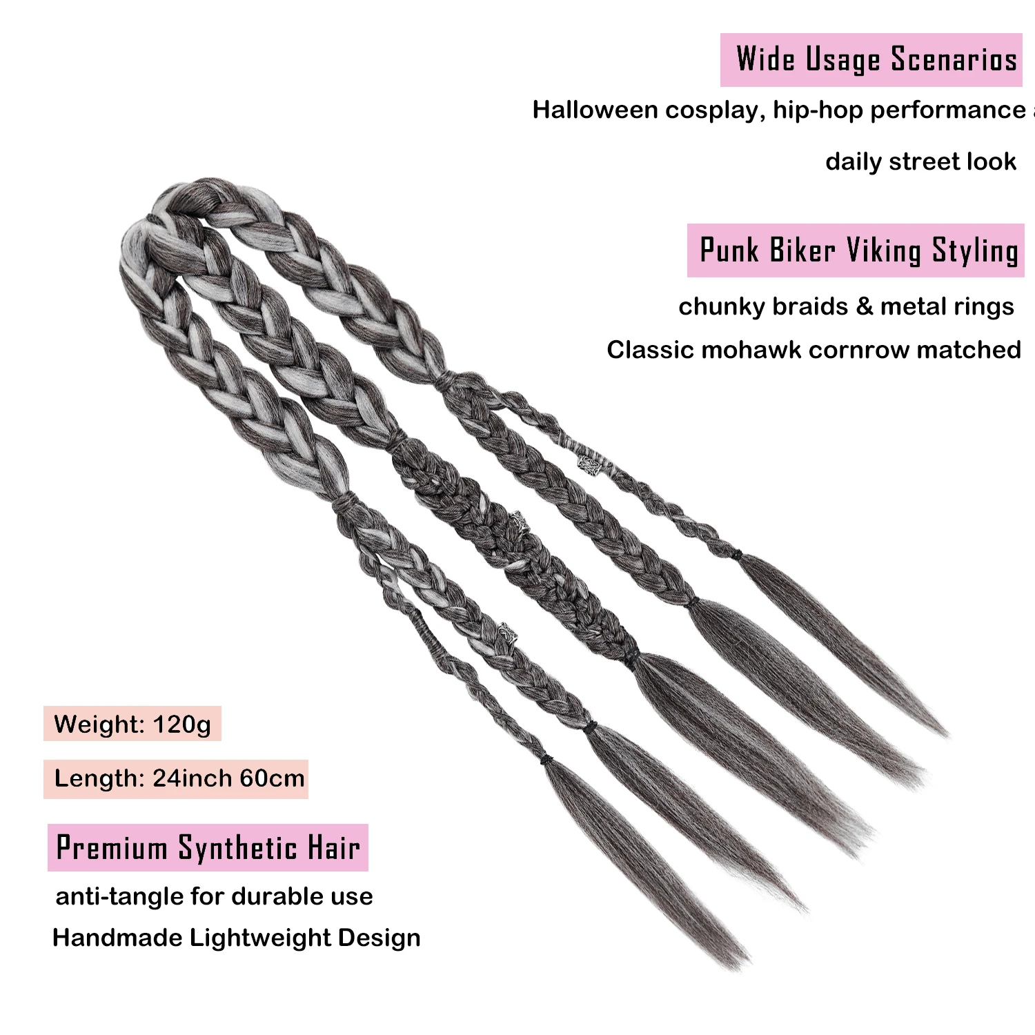 Men's Viking Mohawk Cornrow Braided Ponytail Wig