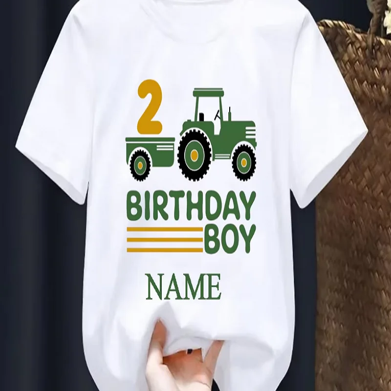 Cute Farm Tractor Birthday Numbers 2-5rd Printed Boys Tshirt ,Personalized Name Tshirt for Kids Summer Birthday Gift Tops
