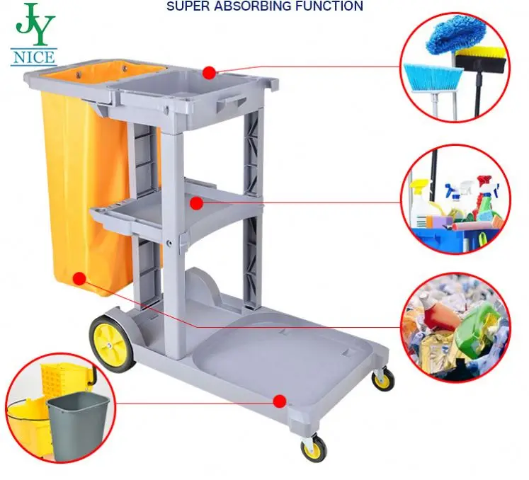 Carrello per la pulizia dell'ospedale dei luoghi pubblici 2025OEM con prodotti per la pulizia Carrello multifunzionale per la cameriera delle pulizie